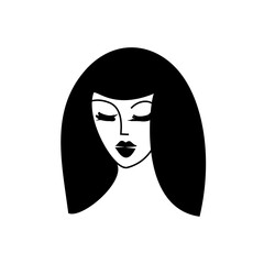 lady logo vector. beauty salon icon. makeup, beautiful hair. eyebrow and lip tattoo. woman face, cosmetology. hairdresser, hair care