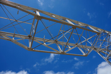 Partial view of a huge steel structure in an old defunct shipyard