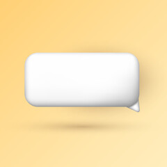Fototapeta premium Three dimensional cartoon white rectangle chat bubble sign isolated on orange background. 3D vector speech cloud, online message, dialogue icon for social media