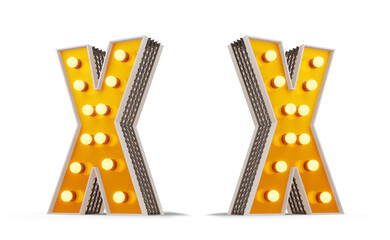 Broadway style light bulb alphabet, 3d rendering
