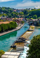 Fototapeta na wymiar Floodgates or flood locks on the river Aare in Bern, Switzerland.