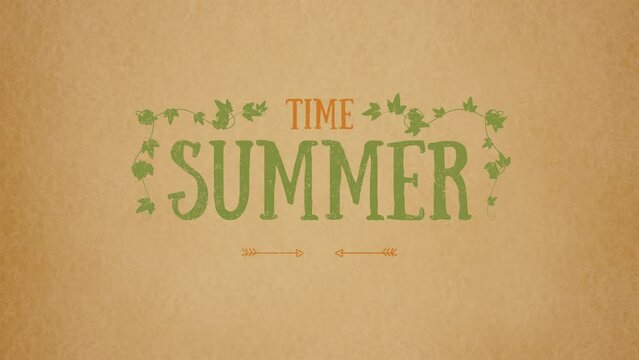 Summer Time with green leafs and arrows on paper, motion promotion, summer and retro style background
