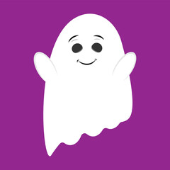 Cute white ghost spook horror on purple background. Halloween character design on purple background.