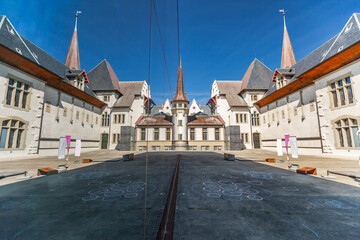 BERN, SWITZERLAND - August 2nd 2022: Symmetrical balance. Backyard of the Bern Historical Museum -...