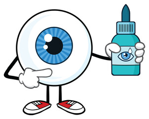  Eyeball Cartoon Mascot Character Holding A Eye Drops Plastic Bottle. Hand Drawn Illustration Isolated On Transparent Background