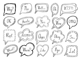 Speech bubbles emotion words. Highlight round covers social media stories. Vector elements leave copy space for blog, labels, postcards. Minimal background.