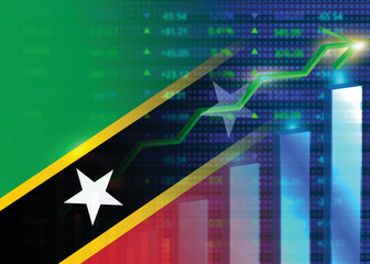 Fototapeta premium Economic growth concept.Saint Kitts and Nevis stock market.Saint Kitts flag with charts,growth arrow