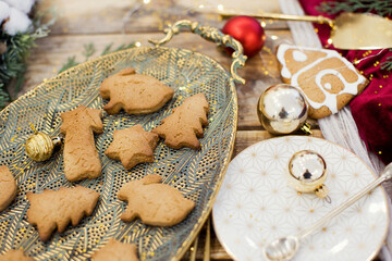 Christmas cookies on vintage decorated tray