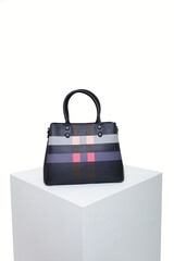 Collection of stylish women`s bags on white background
