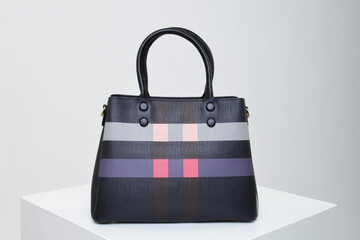 Collection of stylish women`s bags on white background
