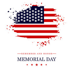 USA Memorial Day card with brush stroke background in US national flag colors. Vector illustration.
