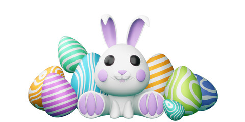 Obraz na płótnie Canvas Happy easter day, cute bunny with colorful egg, 3d rendering.