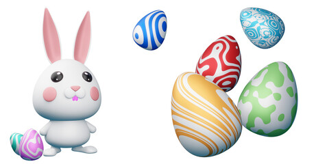 Happy easter day, cute bunny with colorful egg, 3d rendering.