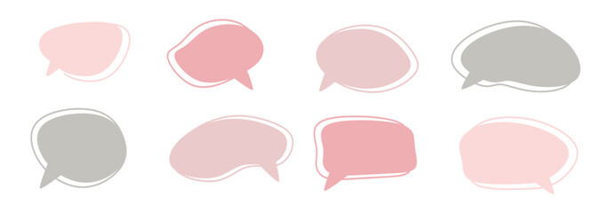 Vector set of speech bubbles. Doodle hand draw like kids style in pastel color for use in business, chat, inbox, dialog, message, question, communication, talk, speak, sticker, balloon, thinking