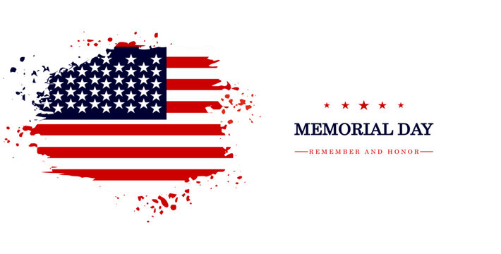 Memorial Day Banner Vector illustration. USA Memorial Day card with brush stroke background in US national flag colors. copy space