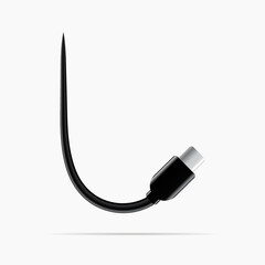 L logo made of type c cable. Vector isolated font for digital design, template, application logo etc.