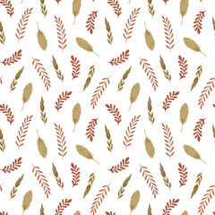 Red, brown autumn leaves simple repeat pattern watercolor seasonal seamless ornament for textile, gift paper, invitations any holiday thanksgiving design, vintage romantic hand drawn style
