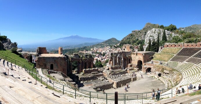 Sicile, Italie, Taormine, th&eacute;&acirc;tre, l'ancienne cit&eacute; grecque, antique