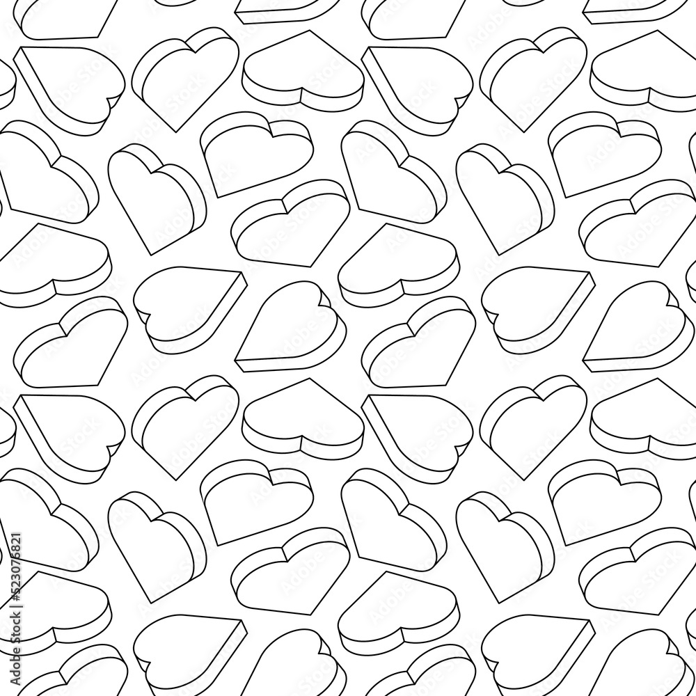 Poster vector monochrome background with isometric hearts. seamless linear pattern with geometric hearts. s