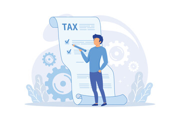 Income statement web icon. Taxpayer cartoon character. Counting profit idea. Accounting process, financial analysis, e invoice. Payment document. Vector illustration