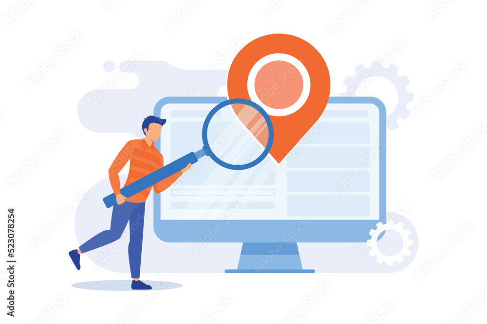 Poster location based advertisement. geolocation software, online gps app, navigation system. geographic re