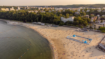 Summer view of the beach in Gdynia at sunrise. Poland.