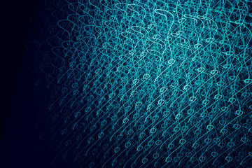 Photo of light rays, stripes of wave lines with blue light, speed and motion blur. Abstract digital...