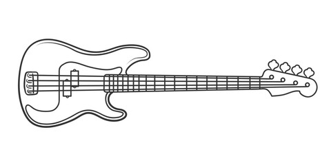 Bass guitar illustration in linear black and white style. - obrazy, fototapety, plakaty