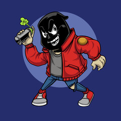 criminal boy doing graffiti