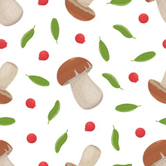 vector graphic seamless pattern with forest mushrooms