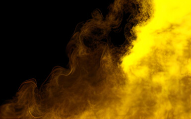 Digital illustration abstract background puffs of soft yellow smoke on black