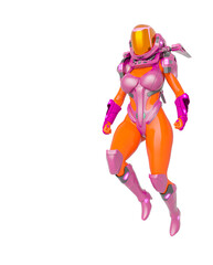 super space girl is floating with copy space
