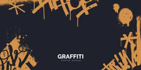  Abstract banner design in graffiti style with tags, paint splashes, scribbles and spray drops. Hip Hop background with place for your text. Street art texture. Vector illustration. © alexandertrou