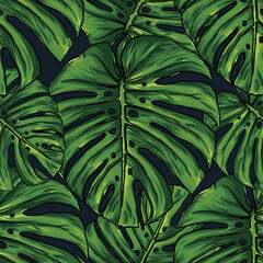 Seamless pattern monstera green leaf abstract background. © NOPPHACHAI
