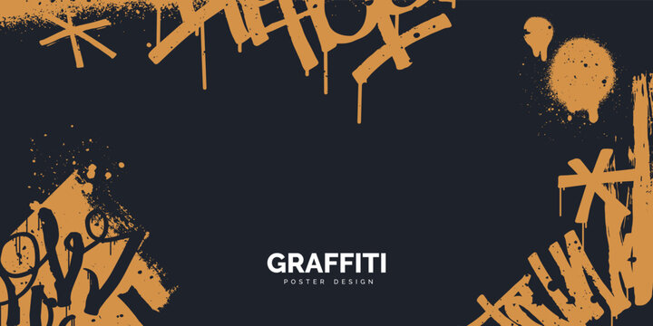 Fototapeta Abstract banner design in graffiti style with tags, paint splashes, scribbles and spray drops. Hip Hop background with place for your text. Street art texture. Vector illustration.