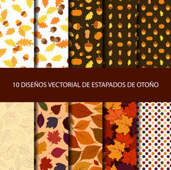 Colección de diez diseños vectoriales de patrones de otoño.