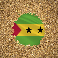 Flag of sao tome and principe with grains of wheat. Natural whole wheat concept with flag of sao...
