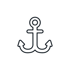 Anchor icon. Sea travel and cruises symbol. Summer holidays and tourism concept. Can be used in social media, packaging, typographic and web design. Vector illustration isolated on white background.