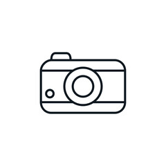 Camera icon. Electronics, photography symbol. Summer holidays and tourism concept. Can be used in social media, packaging, typographic and web design. Vector illustration isolated on white background.