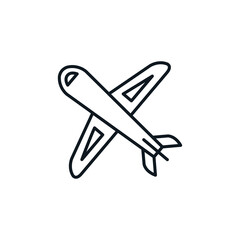 Airplane icon. Transport, aviation symbol. Summer holidays and tourism concept. Can be used in social media, packaging, typographic and web design. Vector illustration isolated on white background.