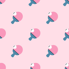 Seamless pattern with a racket and a ball for ping pong. Cute style, classical colors. Sports and hobby concept. Ideal for packaging. Hand drawn vector illustration. Print, fabric, wrapping paper etc.