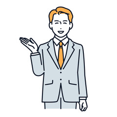 笑顔で説明するスーツの男性のシンプルなベクターイラスト素材