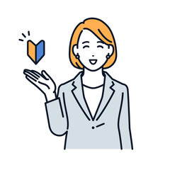 笑顔で初心者に説明する若いビジネスウーマンのシンプルなベクターイラスト素材