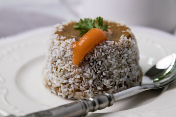 Close up Carrot Cake on White Background