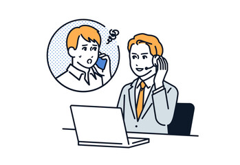 相談を受けるサポートセンターの男性のシンプルなベクターイラスト素材