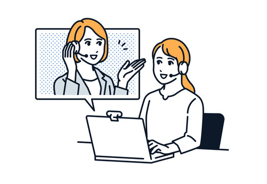 recommend clip art: PCでオンライン相談をする女性のシンプルなベクターイラスト素材