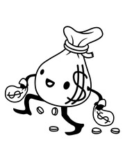 Gehender glücklicher Geldsack Comic 