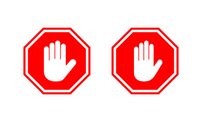 Stop icon vector. stop road sign. hand stop sign and symbol. Do not enter stop red sign with hand
