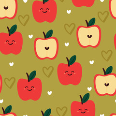 seamless pattern cartoon apple character. cute fruit wallpaper for textile, gift wrap paper