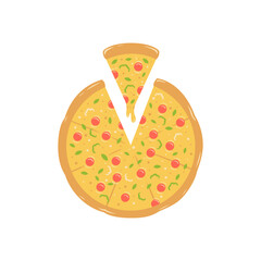 full round pizza with melting cheese illustration